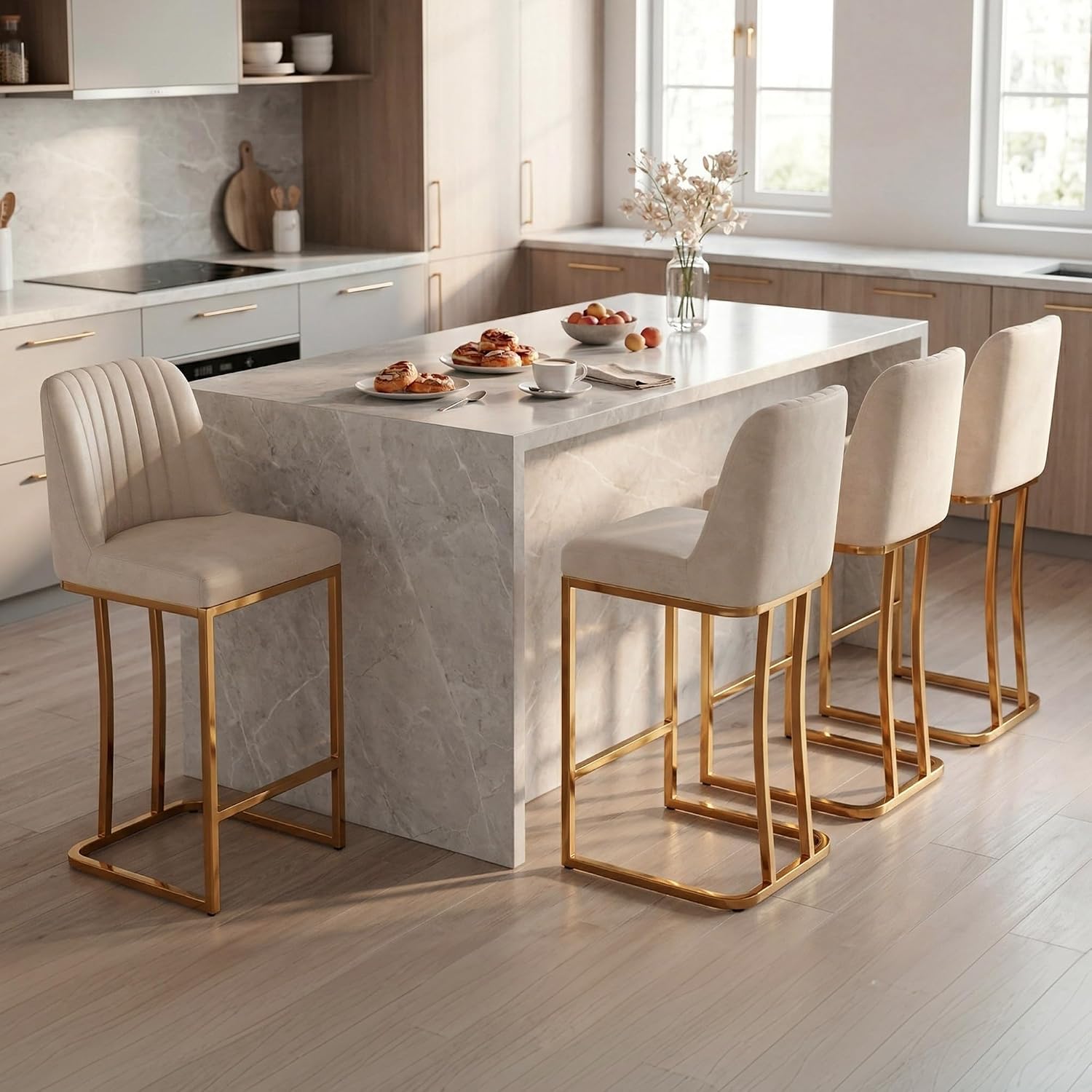 Commercial Kitchen Island - Juego de 4 Taburetes de Bar